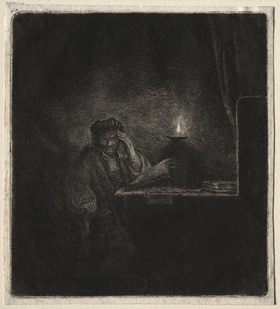Kopi av Student ved et bord ved levende lys av Pierre Auguste Renoir
