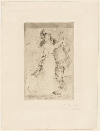 Dans på landet, ca. 1890 (etsing i brungrått på elfenbenspapir) av Pierre-Auguste Renoir