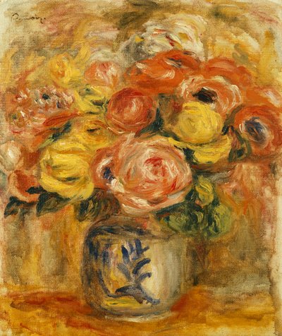 Blomster i en blå og hvit vase; Blomster i en blå og hvit vase, 1915 av Pierre Auguste Renoir