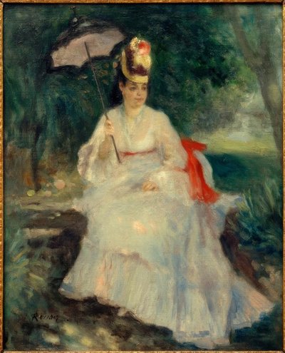 Kvinne med parasoll i hagen av Pierre Auguste Renoir