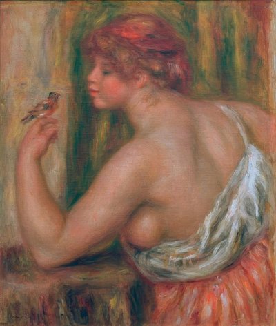 Kvinne med liten fugl av Pierre Auguste Renoir