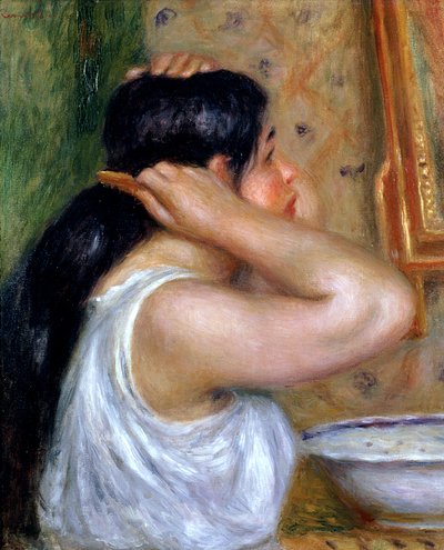 Jente som kjemmer håret, 1907-8 av Pierre Auguste Renoir