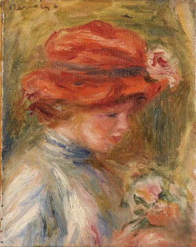 ung kvinne i rød hatt av Pierre Auguste Renoir