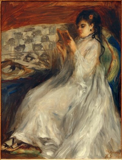 Ung lesende kvinne i hvitt av Pierre Auguste Renoir