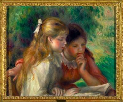 Lesing To små jenter som leser - Maleri av Pierre Auguste Renoir (1841-1919) 1892 Dim 0,55 x 0,65 m Paris Louvre museum Obligatorisk omtale: Donasjon Helene og Victor Lyon av Pierre Auguste Renoir
