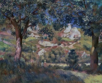 Landskap ved La Roche Guyon, ca. 1887 (olje på lerret) av Pierre Auguste Renoir
