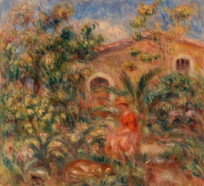 Landskap med kvinne og hund av Pierre Auguste Renoir