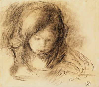 Miniforfatter; Coco skriving, av Pierre Auguste Renoir