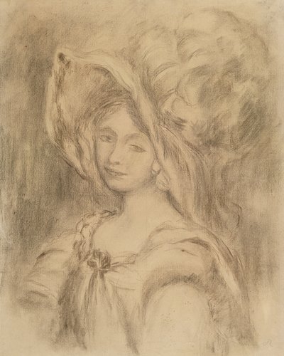 Mme Dieterle in a Hat, ca. 1896 (kull på papir) av Pierre Auguste Renoir