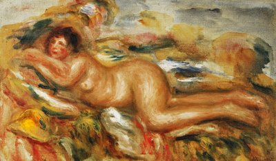 Naken kvinne på gresset; Femme Nue a l"Herbe, 1915 av Pierre-Auguste Renoir