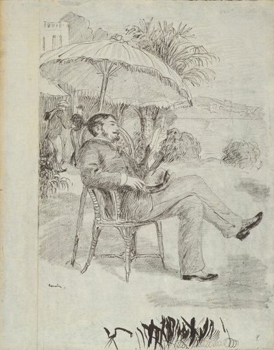 On the Terrace of a Hotel in Bordighera: Maleren Jean Martin anmelder hans regning (illustrasjon for Edmond Renoirs "L