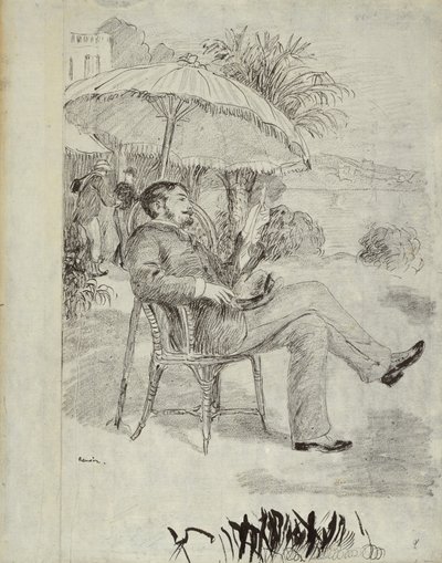 På terrassen til et hotell i Bordighera: Maleren Jean Martin anmelder regningen hans, 1881 av Pierre Auguste Renoir