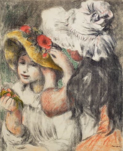 Pinning The Hat, 1898 av Pierre Auguste Renoir