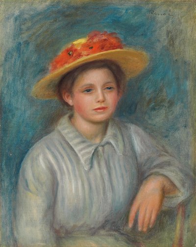 Portrett av en kvinne med en hatt med blomster; Portrett av en kvinne i en blomstret hatt, ca. 1890 av Pierre Auguste Renoir