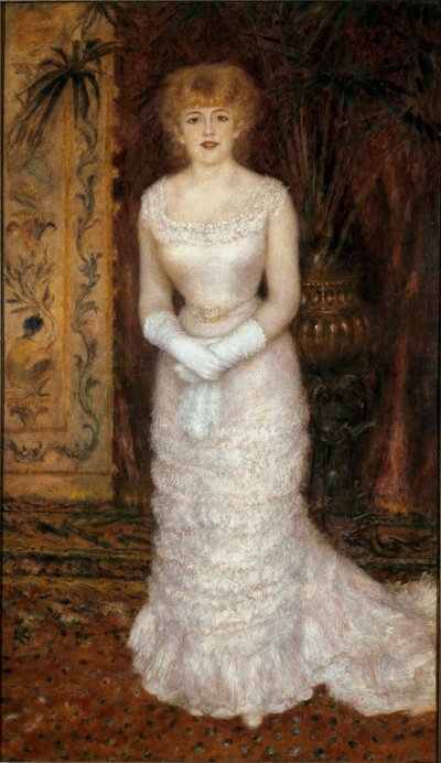 Portrett av skuespillerinnen Jeanne Samary (1857-1890) til fots. Maleri av Pierre Auguste Renoir (Pierre-Auguste av Pierre Auguste Renoir