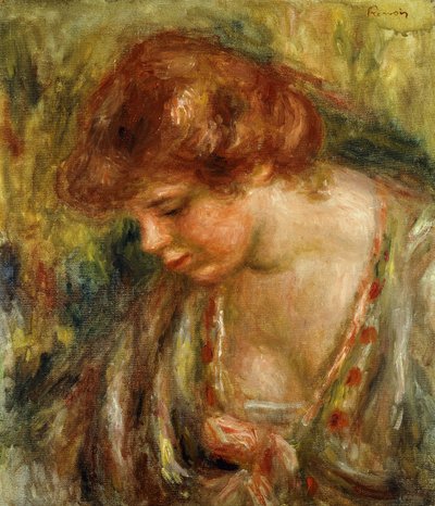 Profil av Andree med bøyd hode; Profil d"Andree Penchee, ca. 1917 av Pierre Auguste Renoir