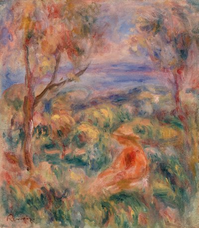 Sittende kvinne med havet i det fjerne (Femme assise au bord de la mer) av Pierre Auguste Renoir