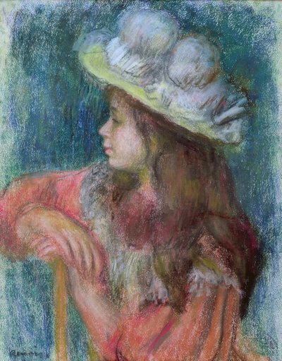 Sittende ung jente i en hvit hatt, 1884 (pastell på papir) av Pierre Auguste Renoir