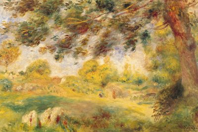 Vårlandskap (olje på lerret) av Pierre Auguste Renoir