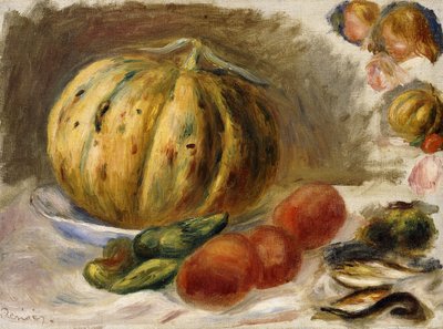 Stilleben med melon og tomater; Nature Morte au Melon et Tomates, ca. 1900 av Pierre Auguste Renoir