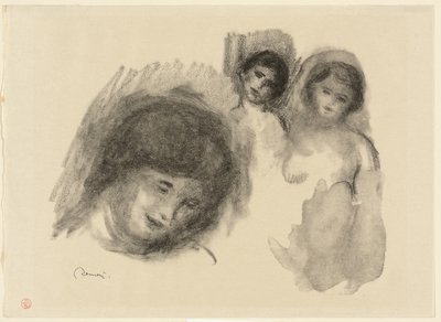 Stein mit drei Skizzen von Pierre-Auguste Renoir