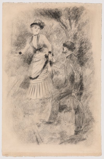 Nedstigningen fra toppen: Jean Martin Steadies Hélène, bankmannens datter (illustrasjon til Edmond Renoirs «L#39;étiquette») (rekto); halvlang skisse av en kvinne (verso) av Pierre-Auguste Renoir