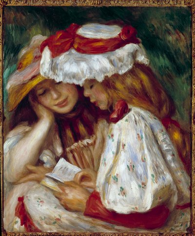 To unge jenter som leser maleri av Pierre Auguste Renoir (1841-1919) av Pierre Auguste Renoir