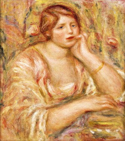 Kvinne med hånden mot ansiktet hennes; Femme de Face, Accoudee, 1919 av Pierre Auguste Renoir