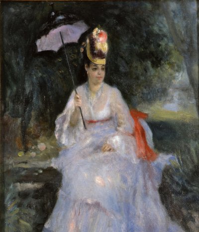 Kvinne med parasoll sittende i en hage, 1872 av Pierre Auguste Renoir