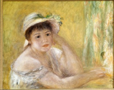 Kvinne med stråhatt. Maleri av Pierre Auguste Renoir (Pierre-Auguste av Pierre Auguste Renoir