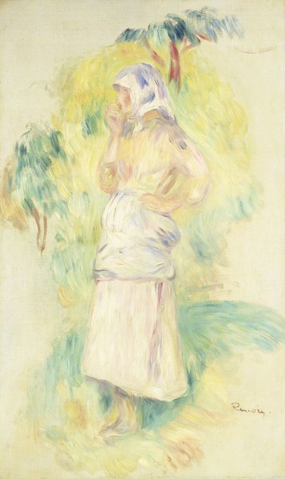 Ung bonde som spiser et eple; Bondepike spiser et eple, ca. 1894 av Pierre Auguste Renoir