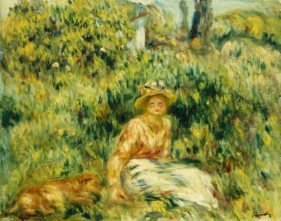 Ung kvinne i en hage; Ung kvinne i en hage, ca. 1916 av Pierre Auguste Renoir