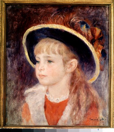 Ung jente med blå hatt: portrett av Jeanne (Jane) Henriot (1878-1900), død brulee i live i brannen til Comedie Francaise 9. mars av Pierre Auguste Renoir