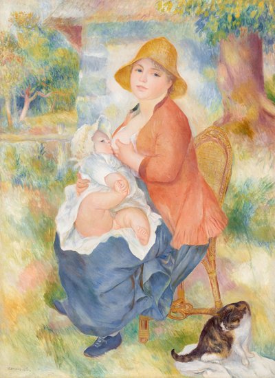 Ung kvinne som ammer barnet sitt - Madame Renoir og sønnen Pierre av Pierre Auguste Renoir