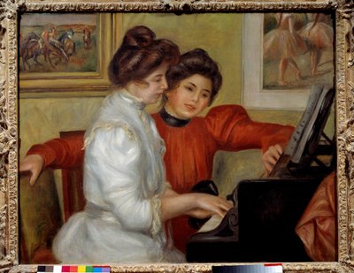 Yvonne og Christine Lerolle ved pianoet Maleri av Pierre Auguste Renoir (1841-1919) 1898 Søn. 0,73x0,92 m Paris, Orangeriemuseet - Yvonne og Christine Lerolle ved pianoet. Maleri av Pierre Auguste Renoir (1841-1919) 1898. 0,73 x 0,92 m. Orangeri M av Pierre Auguste Renoir