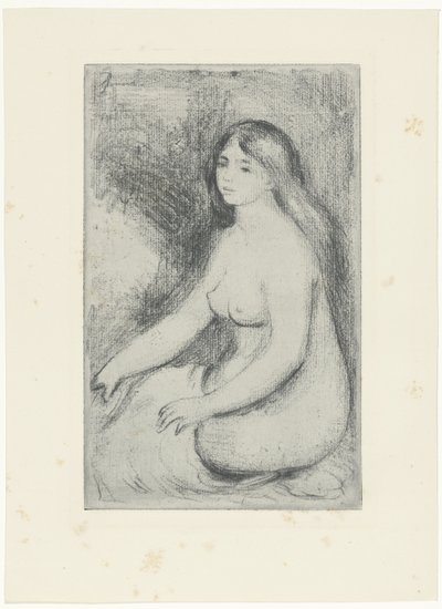 Sittende naken kvinne Baigneuse assistere av Pierre-Auguste Renoir