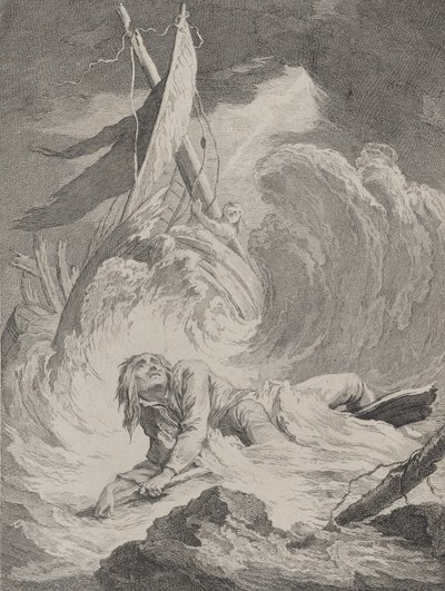 Lazarille ved hjemkomsten fra India er forliste..., ca. 1717-60. av Pierre Aveline