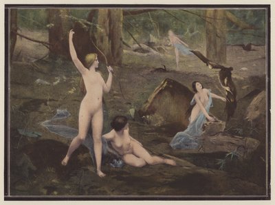 Jegerinnene (farge litho) av Pierre Bellet