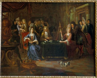 Nobles kortspillere som spiller kort i en stue. Maleri av Pierre Bergaigne (1652-1708) 1699 Arras, Musee Des Beaux Arts av Pierre Bergaigne
