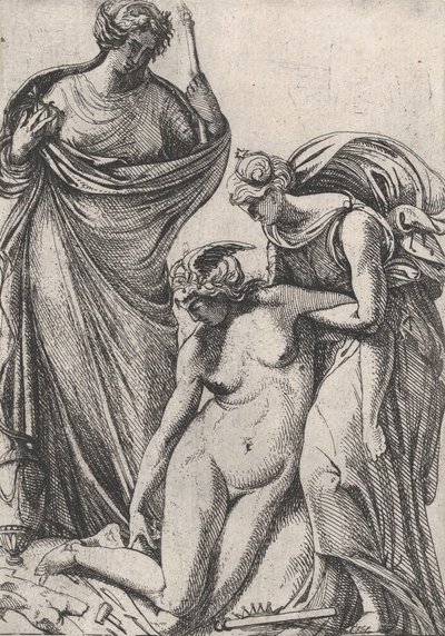Studie som støtter den besvimende personifiseringen av skulptur, stående ved siden av dem, Fran..., 1607-61. av Pierre Biard