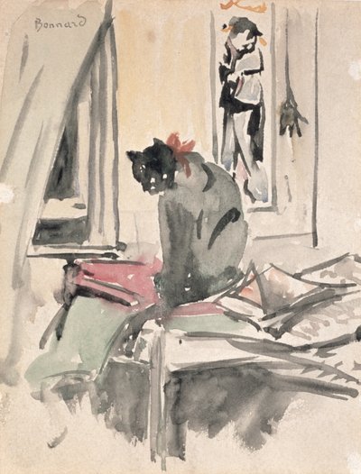 Katt som sitter ved et vindu (wc på papir) av Pierre Bonnard