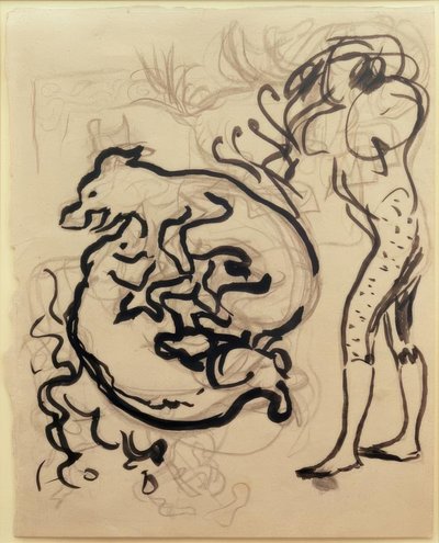Hunder som leker og en figur av Pierre Bonnard