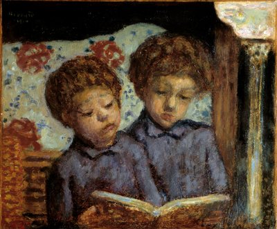 Barn Jean og Charles Terrasse leser maleri av Pierre Bonnard (1867-1947) Privat samling fra det 20. århundre av Pierre Bonnard