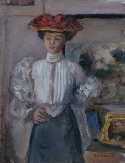 Jente med hatt (olje på lerret) av Pierre Bonnard
