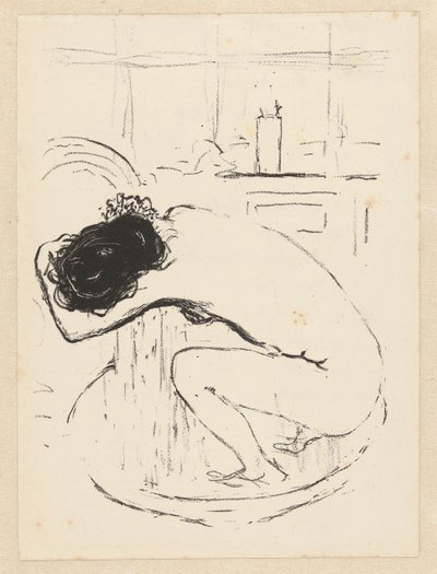 Naken kvinne setter seg på huk i badekaret og vasker seg Le Tubo av Pierre Bonnard