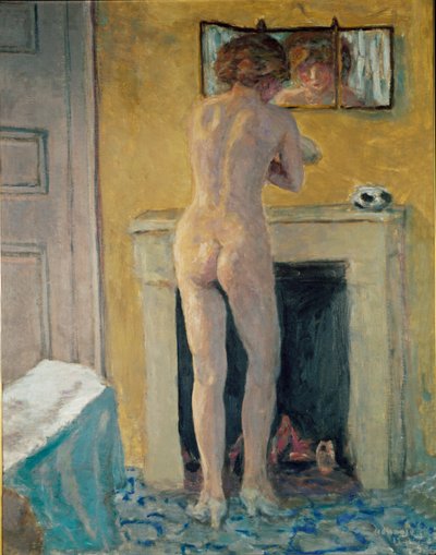 Naken foran peisen (olje på lerret) av Pierre Bonnard