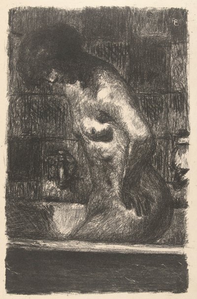Stående naken kvinne vasker seg i badekaret Femme debout dance sa baignoire av Pierre Bonnard