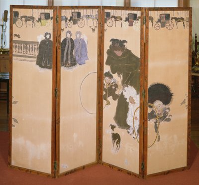 Barnepikene ute på tur eller frisen fra Hackney-vognene, sammenleggbar skjerm i 4 paneler, 1899 (fargetrykk i treskjerm) av Pierre Bonnard