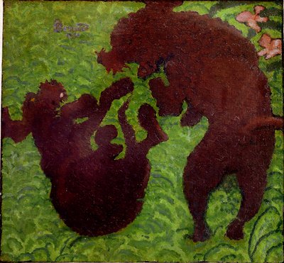 Rapphønen To hunder som leker i gresset. Maleri av Pierre Bonnard (1867-1947) Privat samling av Pierre Bonnard