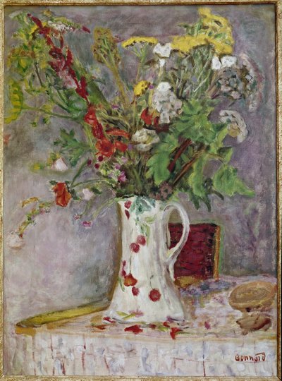 Vase med blomster (olje på lerret av Pierre Bonnard